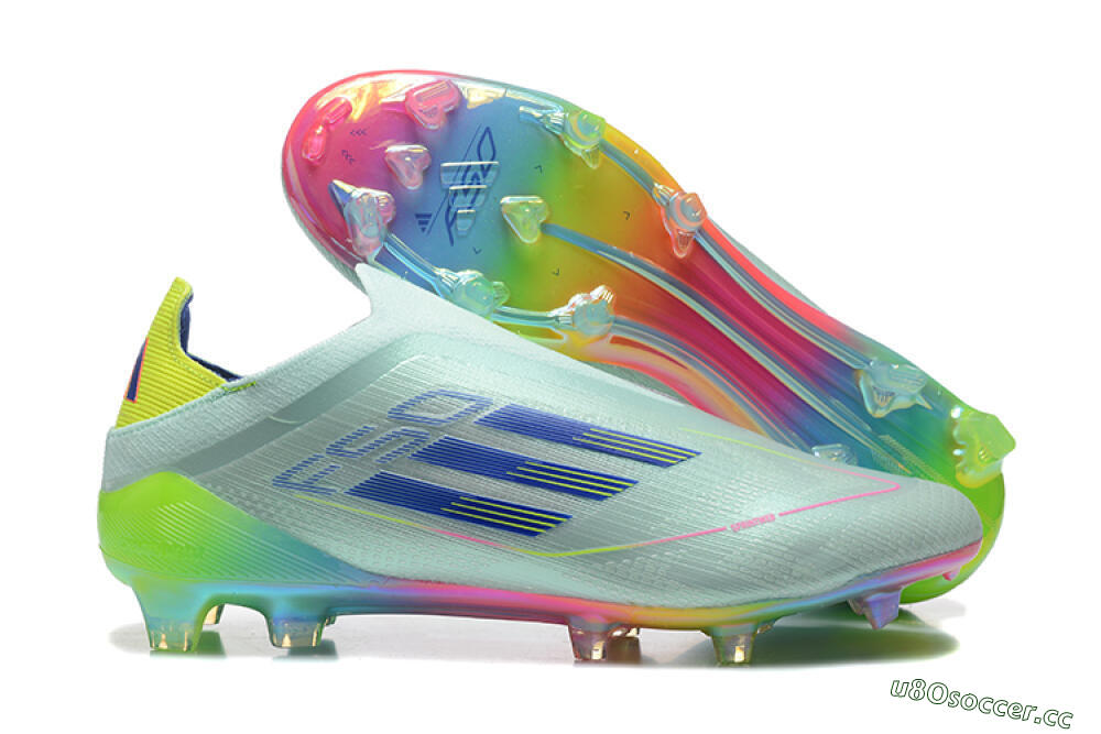 Men's Adidas F50 Elite Laceless FG Firm Ground Low-Tops Football Boots - Jade/Blue/Pink/Yellow 2