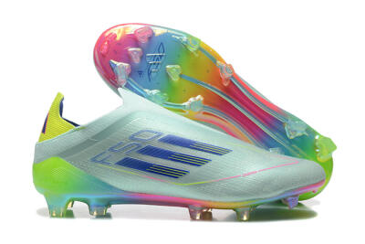 Men's Adidas F50 Elite Laceless FG Firm Ground Low-Tops Football Boots - Jade/Blue/Pink/Yellow
