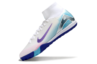 Unisex Nike Air Zoom Mercurial Superfly 10 Elite TF Artificial Turf High-Tops Football Shoes - White/Purple/Blue