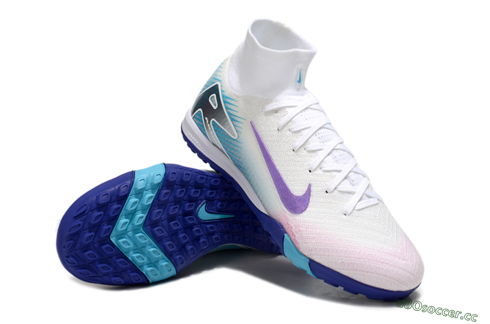 Unisex Nike Air Zoom Mercurial Superfly 10 Elite TF Artificial Turf High-Tops Football Shoes - White/Purple/Blue 4