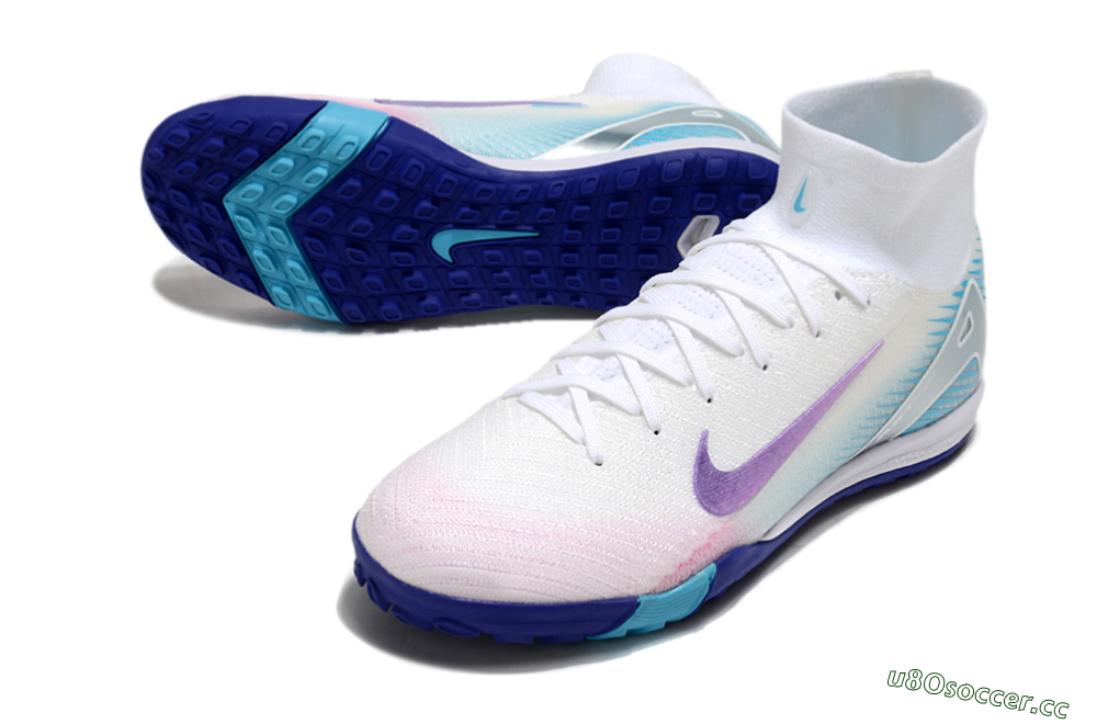 Unisex Nike Air Zoom Mercurial Superfly 10 Elite TF Artificial Turf High-Tops Football Shoes - White/Purple/Blue 3