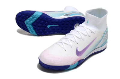 Unisex Nike Air Zoom Mercurial Superfly 10 Elite TF Artificial Turf High-Tops Football Shoes - White/Purple/Blue