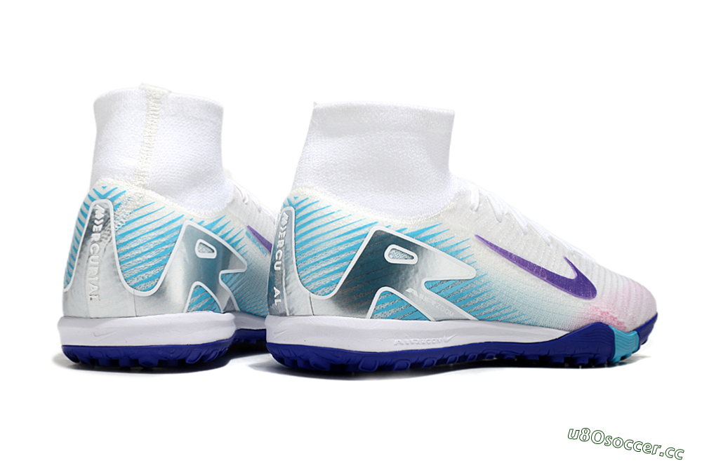 Unisex Nike Air Zoom Mercurial Superfly 10 Elite TF Artificial Turf High-Tops Football Shoes - White/Purple/Blue 7