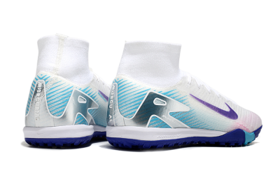 Unisex Nike Air Zoom Mercurial Superfly 10 Elite TF Artificial Turf High-Tops Football Shoes - White/Purple/Blue