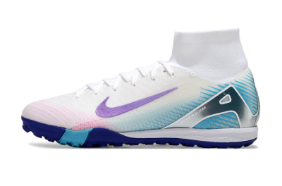 Unisex Nike Air Zoom Mercurial Superfly 10 Elite TF Artificial Turf High-Tops Football Shoes - White/Purple/Blue