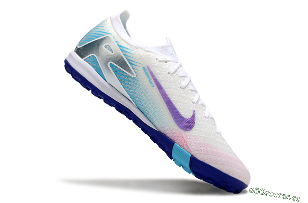 Men's Nike Air Zoom Mercurial Vapor 16 Elite TF Artificial Turf Low-Tops Football Shoes - White/Purple/Silver/Jade 5