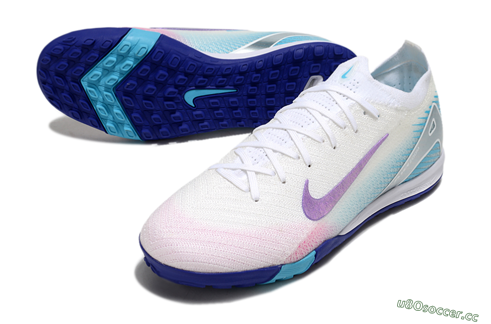 Men's Nike Air Zoom Mercurial Vapor 16 Elite TF Artificial Turf Low-Tops Football Shoes - White/Purple/Silver/Jade 3