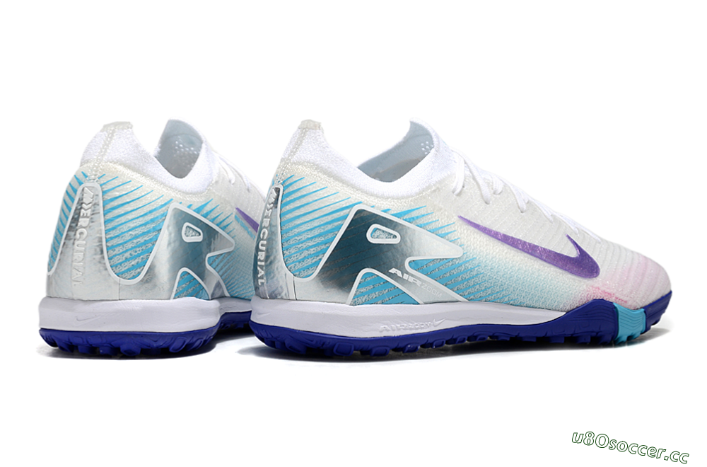 Men's Nike Air Zoom Mercurial Vapor 16 Elite TF Artificial Turf Low-Tops Football Shoes - White/Purple/Silver/Jade 7
