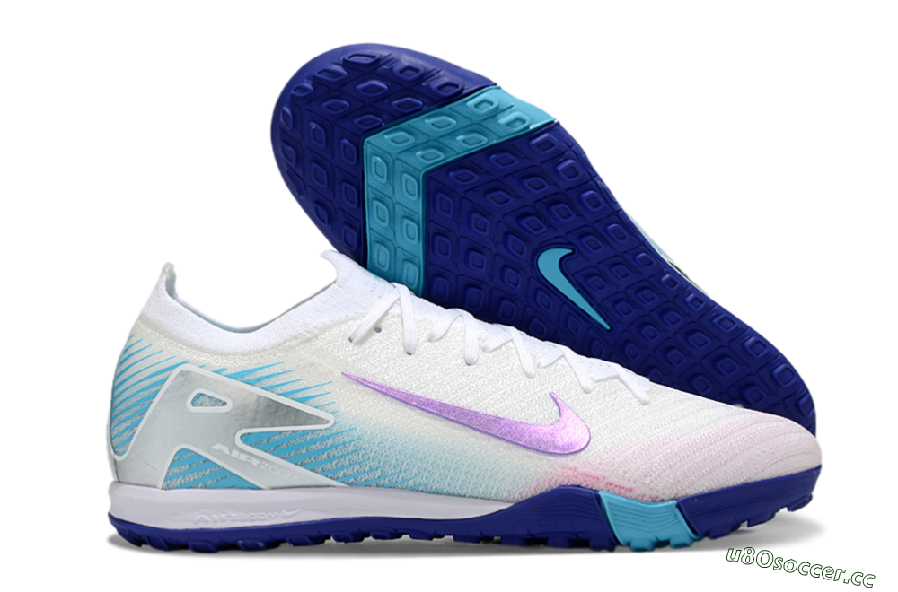 Men's Nike Air Zoom Mercurial Vapor 16 Elite TF Artificial Turf Low-Tops Football Shoes - White/Purple/Silver/Jade 2
