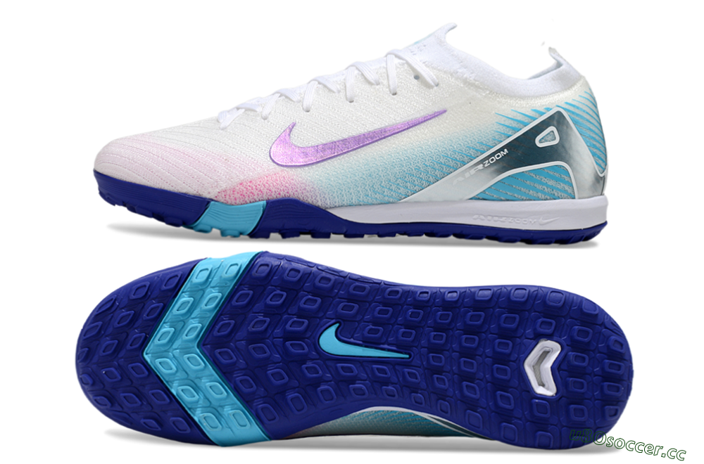 Men's Nike Air Zoom Mercurial Vapor 16 Elite TF Artificial Turf Low-Tops Football Shoes - White/Purple/Silver/Jade 1
