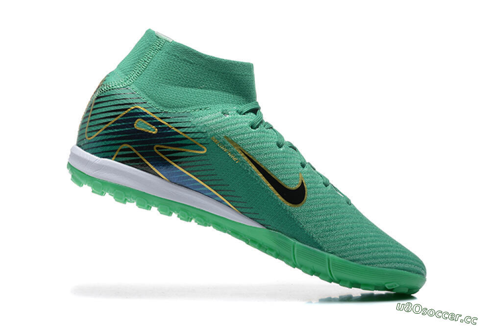 Men's Nike Air Zoom Mercurial Superfly 10 Elite TF Artificial Turf High-Tops Football Shoes - Green/Gold/White 7