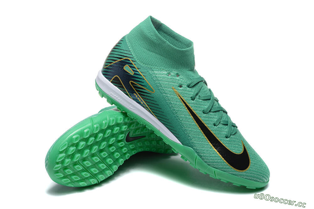 Men's Nike Air Zoom Mercurial Superfly 10 Elite TF Artificial Turf High-Tops Football Shoes - Green/Gold/White 4