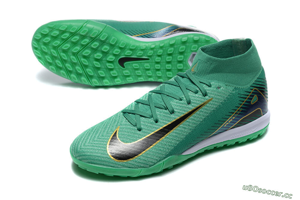 Men's Nike Air Zoom Mercurial Superfly 10 Elite TF Artificial Turf High-Tops Football Shoes - Green/Gold/White 3