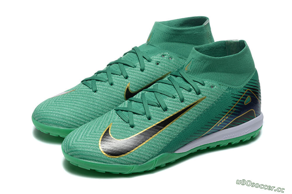 Men's Nike Air Zoom Mercurial Superfly 10 Elite TF Artificial Turf High-Tops Football Shoes - Green/Gold/White 5