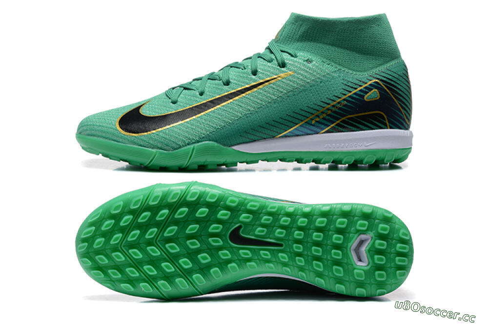 Men's Nike Air Zoom Mercurial Superfly 10 Elite TF Artificial Turf High-Tops Football Shoes - Green/Gold/White 1