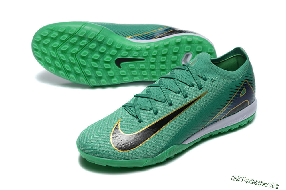 Men's Nike Air Zoom Mercurial Vapor 16 Elite TF Artificial Turf Low-Tops Football Shoes - Green/Black/Gold 3