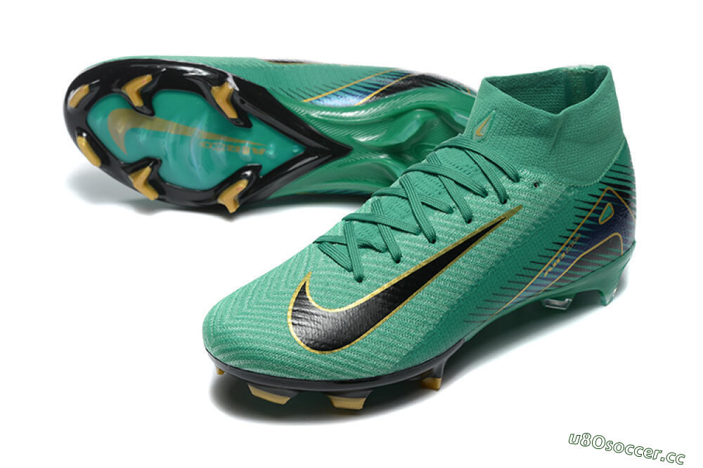 Men's Nike Air Zoom Mercurial Superfly 10 Elite FG Firm Ground High-Tops Football Boots - Green/Gold/White 3
