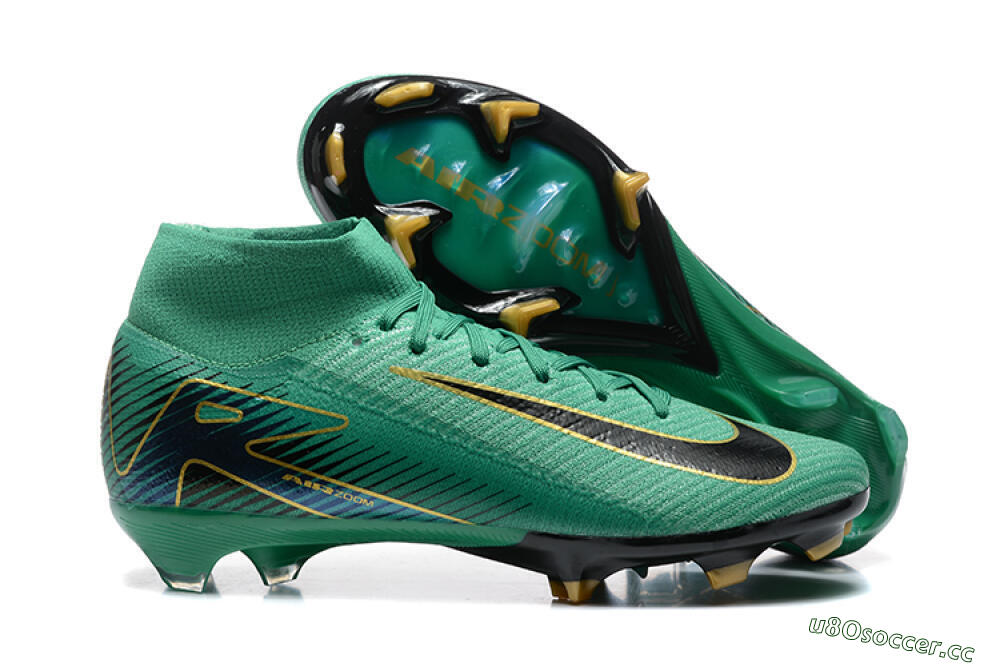 Men's Nike Air Zoom Mercurial Superfly 10 Elite FG Firm Ground High-Tops Football Boots - Green/Gold/White 2