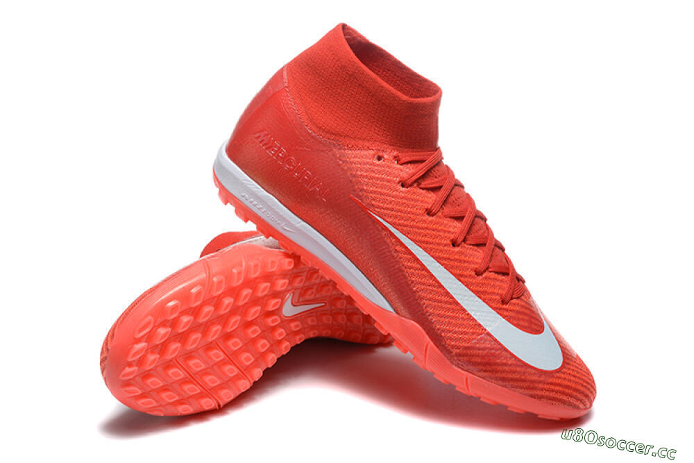 Men's Nike Air Zoom Mercurial Superfly 10 Elite TF Artificial Turf High-Tops Football Shoes - Red/White 4