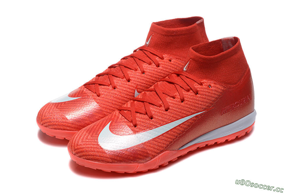 Men's Nike Air Zoom Mercurial Superfly 10 Elite TF Artificial Turf High-Tops Football Shoes - Red/White 5