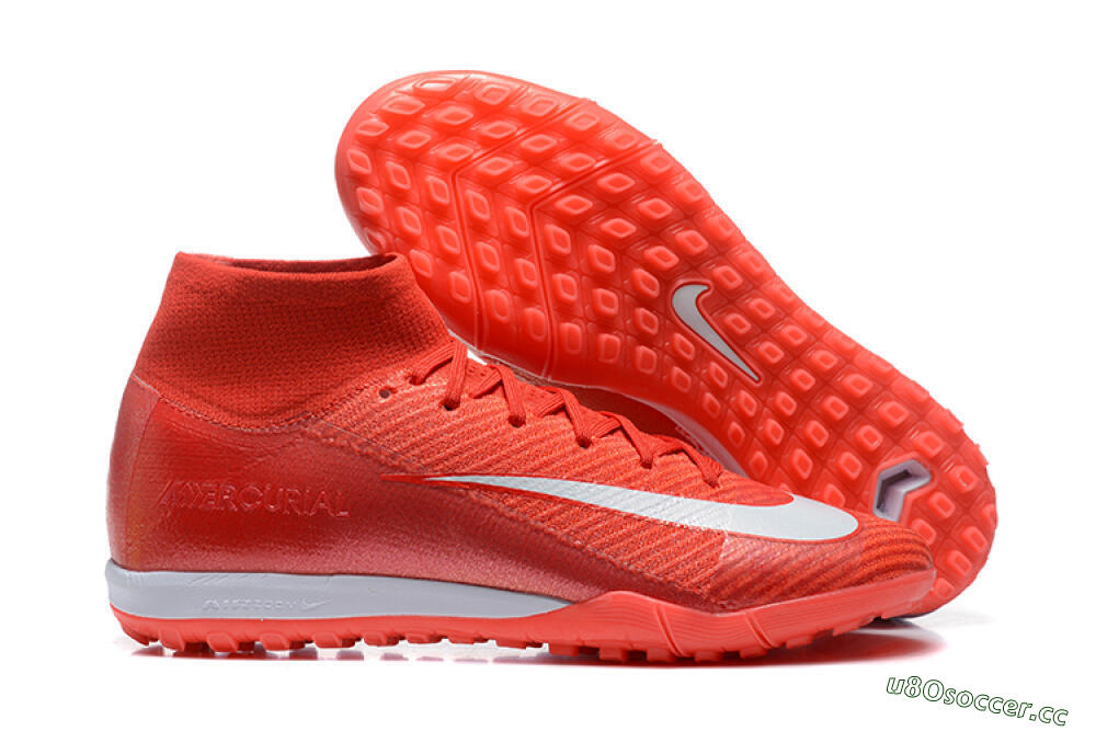 Men's Nike Air Zoom Mercurial Superfly 10 Elite TF Artificial Turf High-Tops Football Shoes - Red/White 2