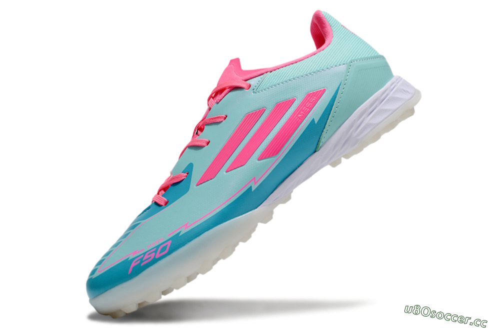 Men's Adidas F50 Pro TF Artificial Turf Low-Tops Football Shoes - Jade/Pink/White 5