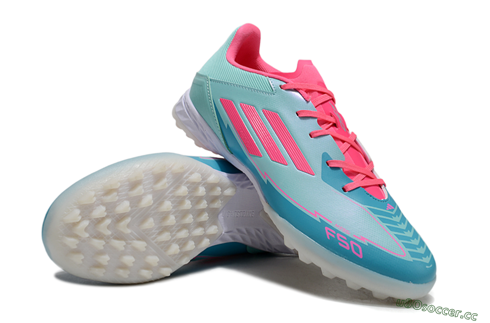 Men's Adidas F50 Pro TF Artificial Turf Low-Tops Football Shoes - Jade/Pink/White 3
