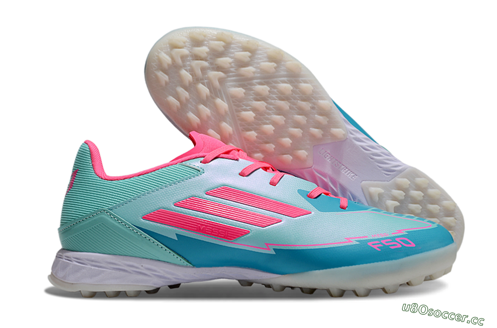 Men's Adidas F50 Pro TF Artificial Turf Low-Tops Football Shoes - Jade/Pink/White 2