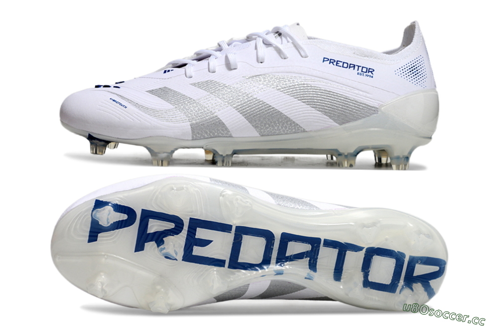 Unisex Adidas Predator Elite 25 FG Firm Ground Low-Tops Football Boots - White/Blue/Silver 1