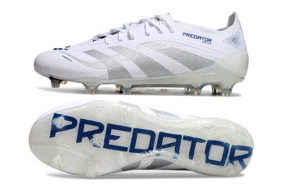 Unisex Adidas Predator Elite 25 FG Firm Ground Low-Tops Football Boots - White/Blue/Silver