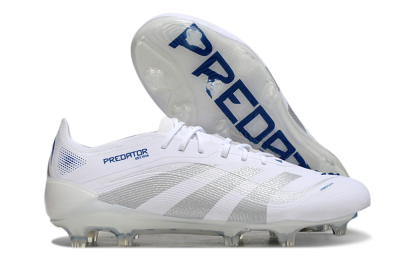 Unisex Adidas Predator Elite 25 FG Firm Ground Low-Tops Football Boots - White/Blue/Silver