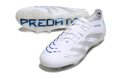 Unisex Adidas Predator Elite 25 FG Firm Ground Low-Tops Football Boots - White/Blue/Silver