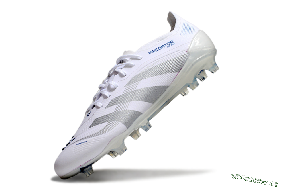 Unisex Adidas Predator Elite 25 FG Firm Ground Low-Tops Football Boots - White/Blue/Silver 5