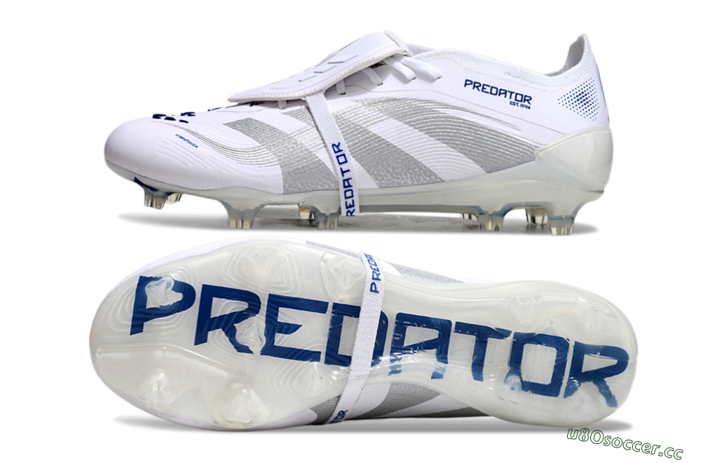Unisex Adidas Predator Elite 25 Foldover Tongue FG Firm Ground Low-Tops Football Boots - White/Blue/Silver 1