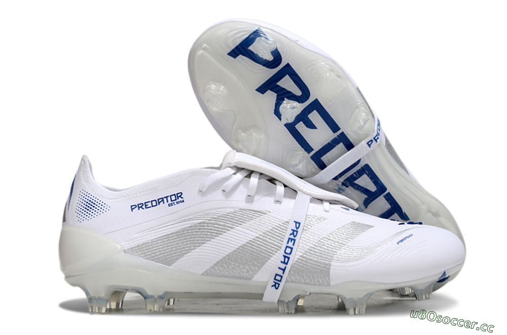 Unisex Adidas Predator Elite 25 Foldover Tongue FG Firm Ground Low-Tops Football Boots - White/Blue/Silver 2