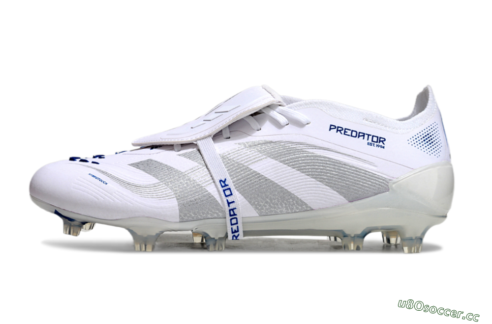 Unisex Adidas Predator Elite 25 Foldover Tongue FG Firm Ground Low-Tops Football Boots - White/Blue/Silver 0
