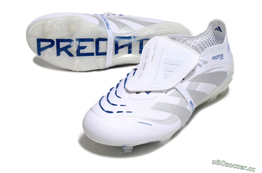 Unisex Adidas Predator Elite 25 Foldover Tongue FG Firm Ground Low-Tops Football Boots - White/Blue/Silver 3