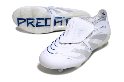 Unisex Adidas Predator Elite 25 Foldover Tongue FG Firm Ground Low-Tops Football Boots - White/Blue/Silver
