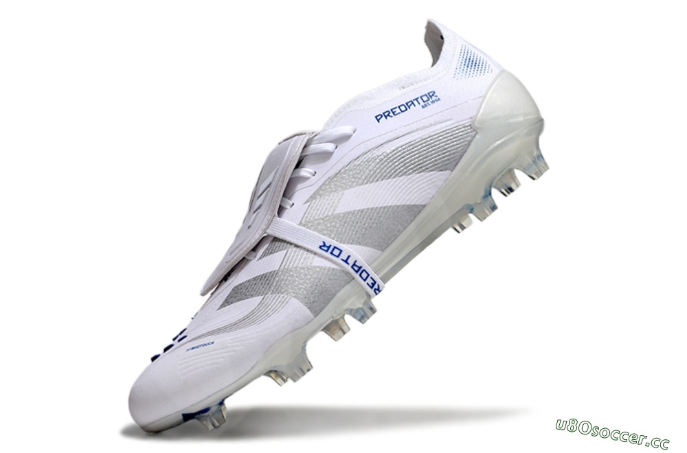 Unisex Adidas Predator Elite 25 Foldover Tongue FG Firm Ground Low-Tops Football Boots - White/Blue/Silver 5