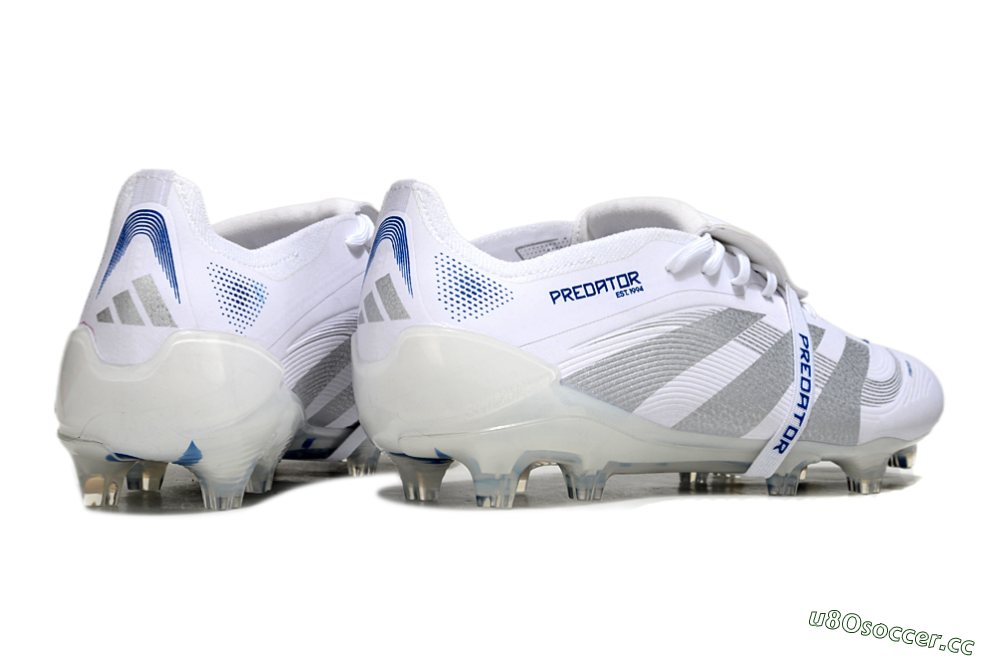 Unisex Adidas Predator Elite 25 Foldover Tongue FG Firm Ground Low-Tops Football Boots - White/Blue/Silver 6