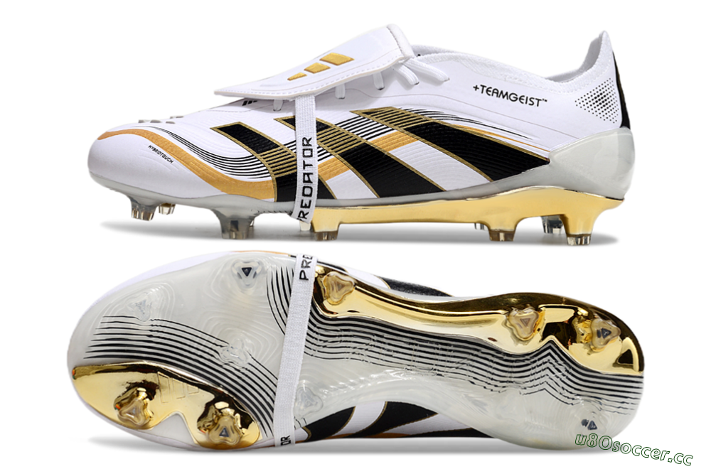 Unisex Adidas Predator Elite Foldover Tongue FG Firm Ground Low-Tops Football Boots - White/Black/Gold 1