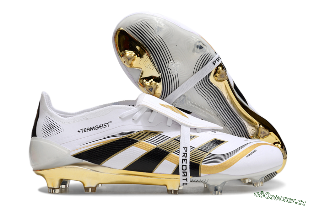 Unisex Adidas Predator Elite Foldover Tongue FG Firm Ground Low-Tops Football Boots - White/Black/Gold 2