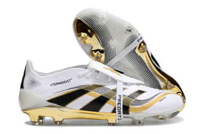 Unisex Adidas Predator Elite Foldover Tongue FG Firm Ground Low-Tops Football Boots - White/Black/Gold