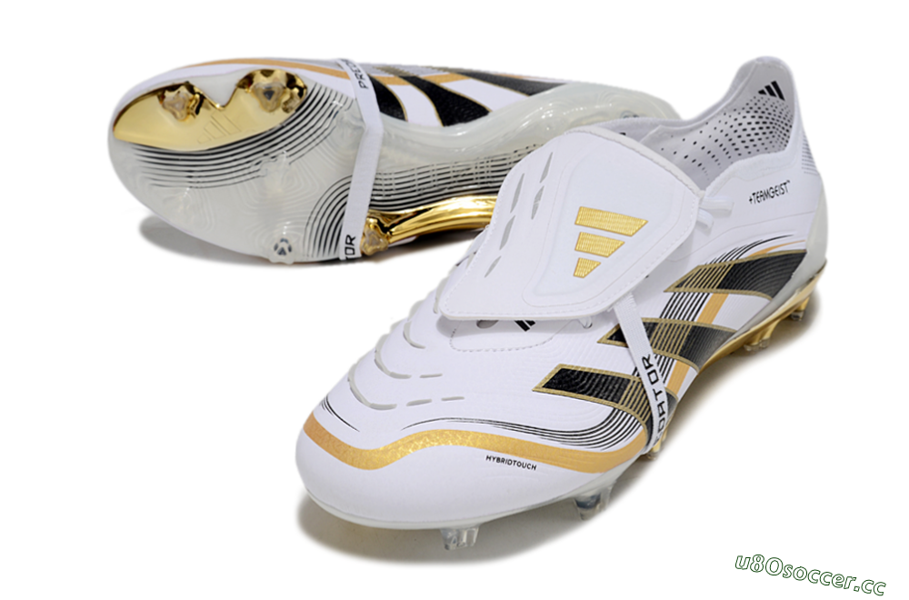 Unisex Adidas Predator Elite Foldover Tongue FG Firm Ground Low-Tops Football Boots - White/Black/Gold 3