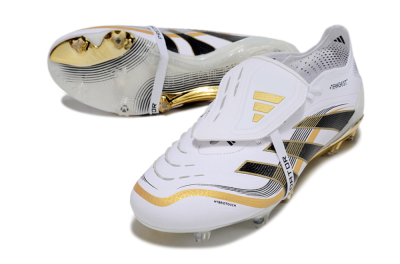 Unisex Adidas Predator Elite Foldover Tongue FG Firm Ground Low-Tops Football Boots - White/Black/Gold