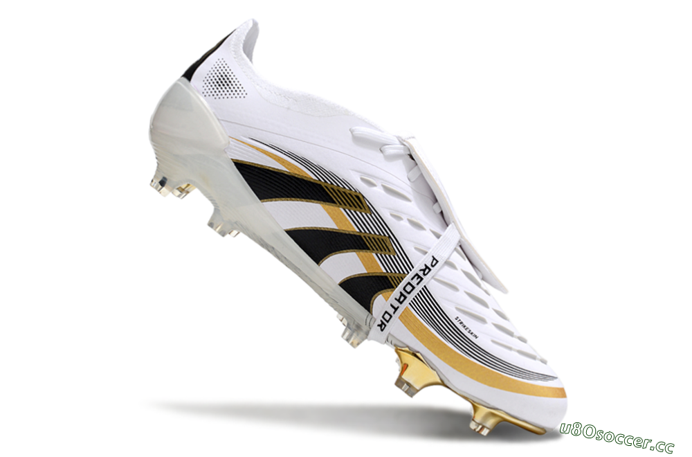 Unisex Adidas Predator Elite Foldover Tongue FG Firm Ground Low-Tops Football Boots - White/Black/Gold 4