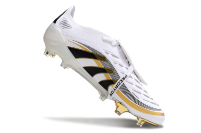 Unisex Adidas Predator Elite Foldover Tongue FG Firm Ground Low-Tops Football Boots - White/Black/Gold