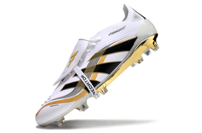 Unisex Adidas Predator Elite Foldover Tongue FG Firm Ground Low-Tops Football Boots - White/Black/Gold