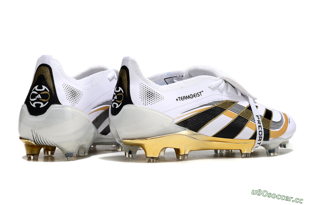 Unisex Adidas Predator Elite Foldover Tongue FG Firm Ground Low-Tops Football Boots - White/Black/Gold 6
