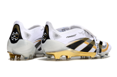 Unisex Adidas Predator Elite Foldover Tongue FG Firm Ground Low-Tops Football Boots - White/Black/Gold
